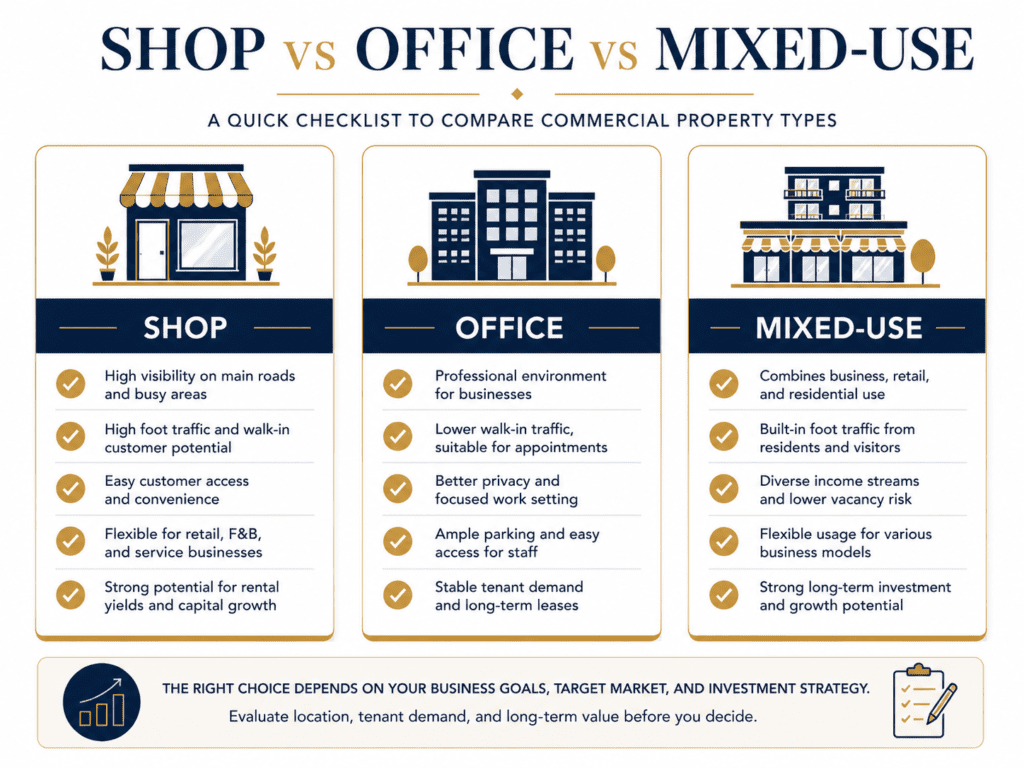Compare commercial property types in Karachi