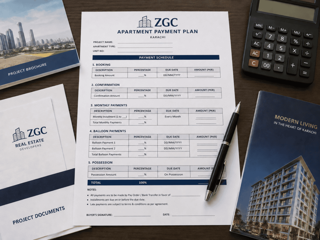 Property payment schedule showing booking instalments and possession amount