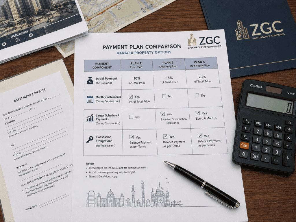 Side-by-side comparison of two project payment plans in Karachi
