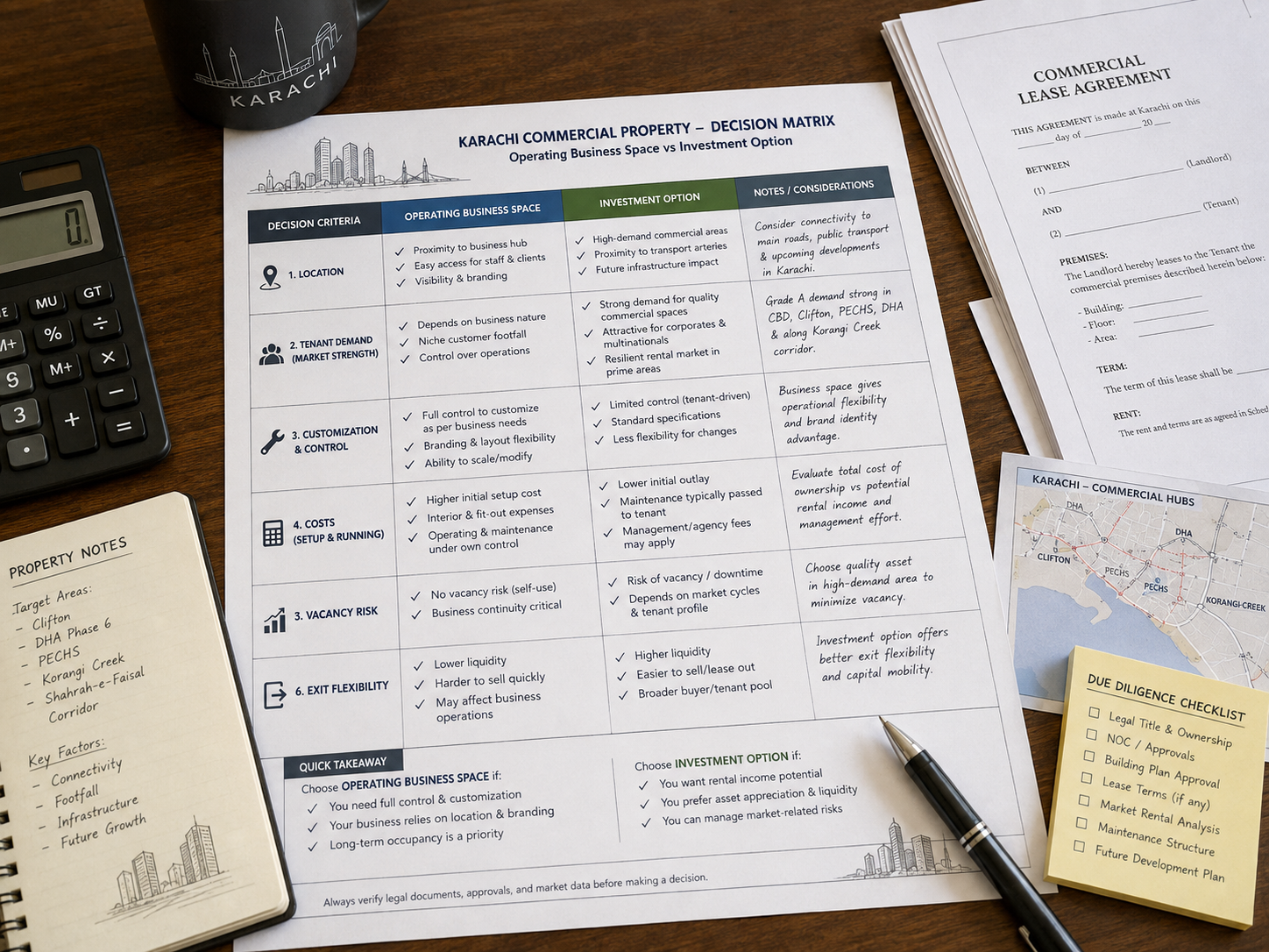 Commercial property comparison checklist for self-use and rental income